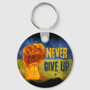 Grunge Never Give Up Ukraine Flaming Fist  Key Ring
