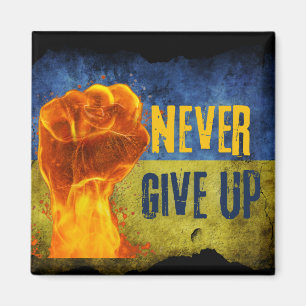 Grunge Never Give Up Ukraine Flaming Fist Magnet