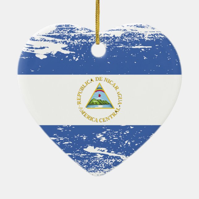 Grunge Nicaragua Flag Ceramic Tree Decoration (Back)