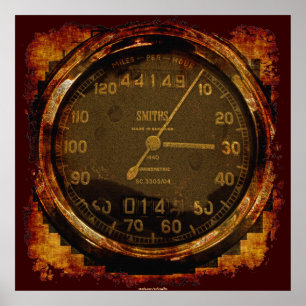Grunge Old-style Speedometer Auto Art Poster