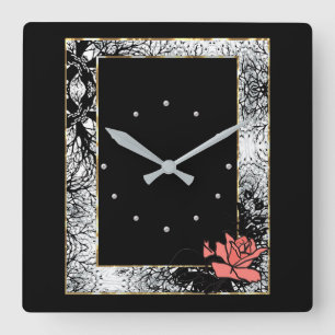 Grunge oldish retro vintage rose coral flowers flo square wall clock