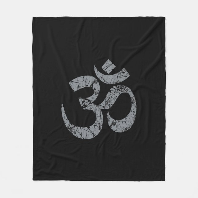Grunge OM Symbol Spirituality Yoga Fleece Blanket (Front)