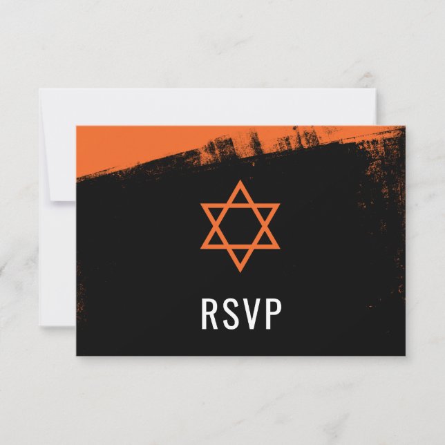 Grunge Orange Black Bar Mitzvah RSVP (Front)
