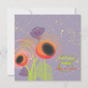 Grunge Orange poppies, Add your background Invitation