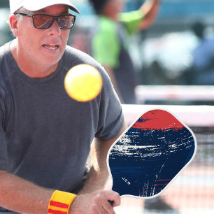 Grunge Paint Monogrammed Initials Red White Blue Pickleball Paddle
