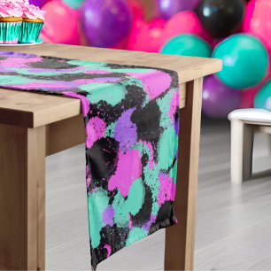 Grunge Paint Splatter Pink Purple Teal Birthday Medium Table Runner