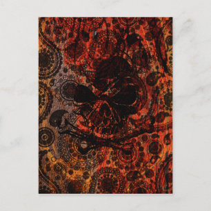 Grunge Paisley and Fire Skull and Crossbones Postcard