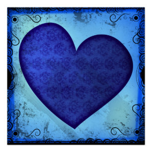 Grunge Paisley Blue Heart Poster