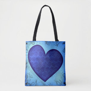 Grunge Paisley Blue Heart Tote Bag