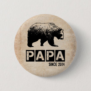 Grunge Papa Bear Since 2014, Black 6 Cm Round Badge