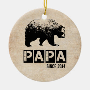 Grunge Papa Bear Since 2014, Black Ceramic Ornament