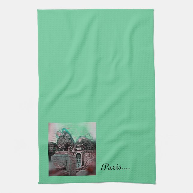 Grunge Paris Grave Tea Towel (Vertical)
