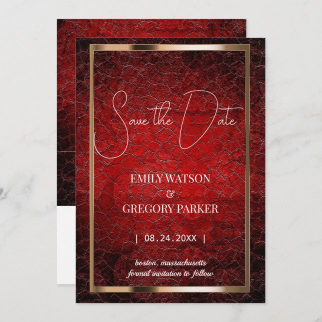 Grunge Patina red vintage background Save The Date (Front/Back)
