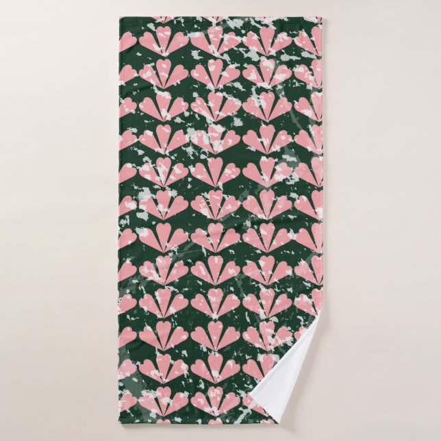 grunge pattern background, hearts, flower, pink. T Bath Towel (Bath Towel)