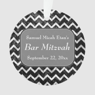 Grunge Pattern Black and White Chevron Bar Mitzvah Ornament