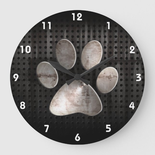 Grunge Paw Print Large Clock (Front)
