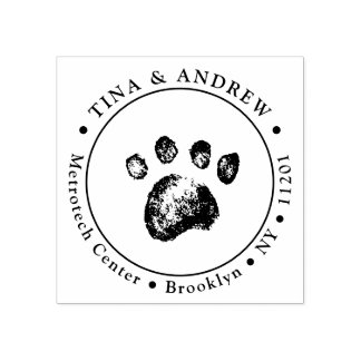 Grunge Paws Round Custom Return Address Rubber Stamp