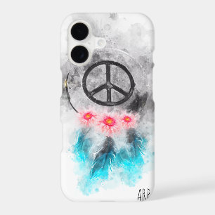 *~* Grunge Peace Sign Feathers Flowers Watercolor