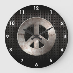 Grunge Peace Sign Large Clock