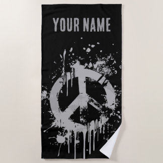 Grunge Peace Symbol – Urban Street Art Design Beach Towel