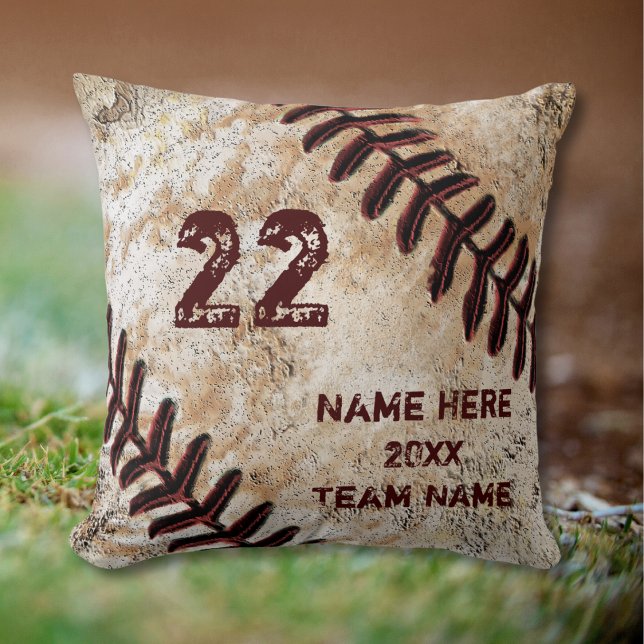 Grunge Personalised Baseball Gifts for Players Cushion (Personalized Baseball Pillow. Baseball themed Man Cave. Baseball senior night ideas. Grunge Baseball)
