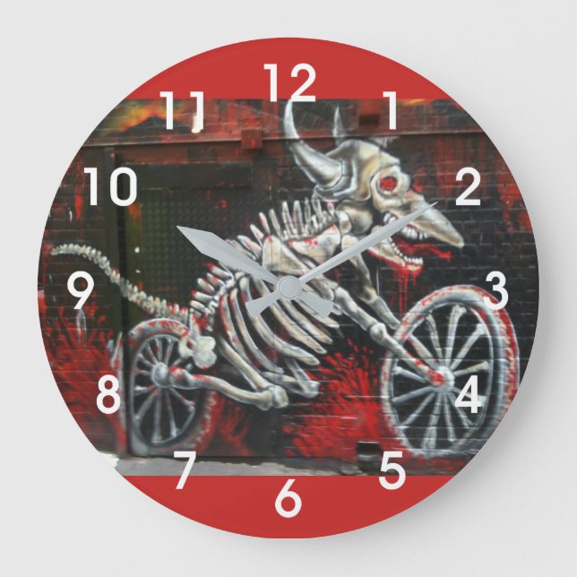 Grunge Phantom Motorcycle Rider Large Clock (Front)