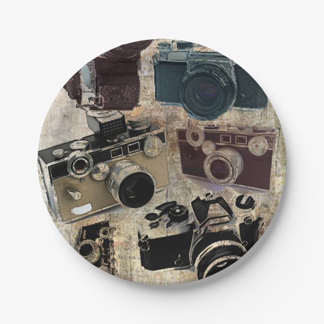 Grunge photographer photography Vintage Camera Paper Plate (Front)