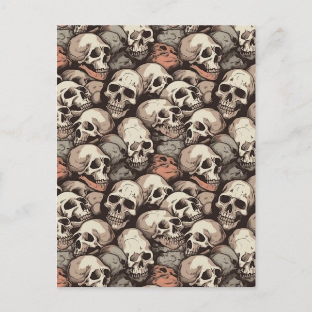 grunge pile of skulls seamless pattern drawing postcard (Front)