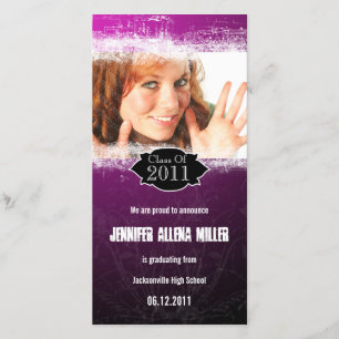 Grunge Pink Black Graduation Photo Card