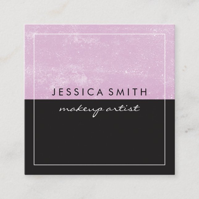 Grunge Pink Black Two Tone with White Border Square Business Card (Front)