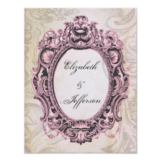 Grunge Pink Grey Vintage Frame Wedding Reply Card
