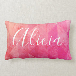 Grunge pink orange modern watercolor custom name lumbar cushion