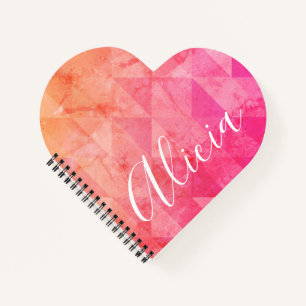 Grunge pink orange modern watercolor custom name notebook