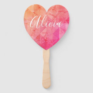 Grunge pink orange watercolor custom name text hand fan