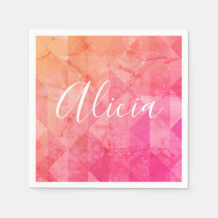 Grunge pink orange watercolor custom name text  napkin
