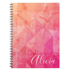 Grunge pink orange watercolor custom name text notebook