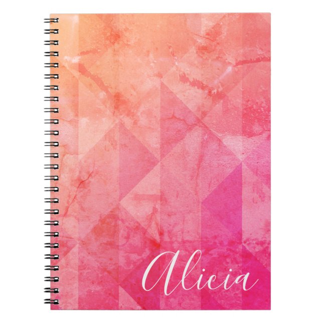 Grunge pink orange watercolor custom name text  notebook (Front)
