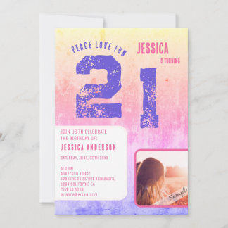 Grunge Pink Photo Birthday Invitation