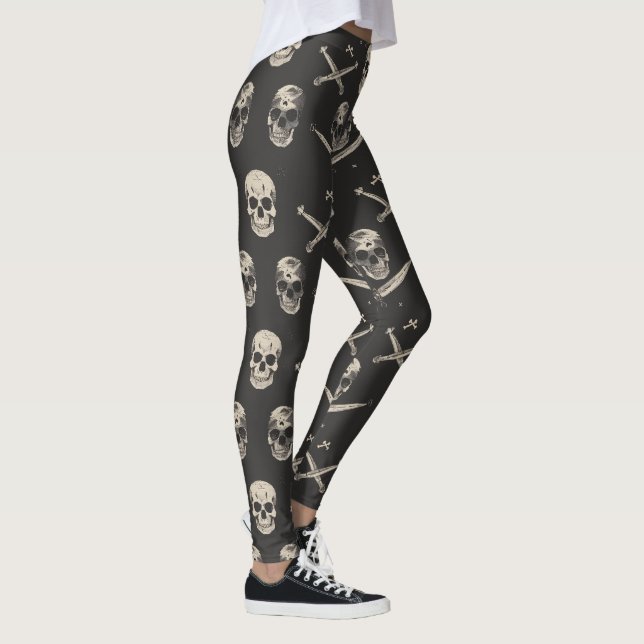 Grunge Pirate Skulls Pattern Leggings (Right)