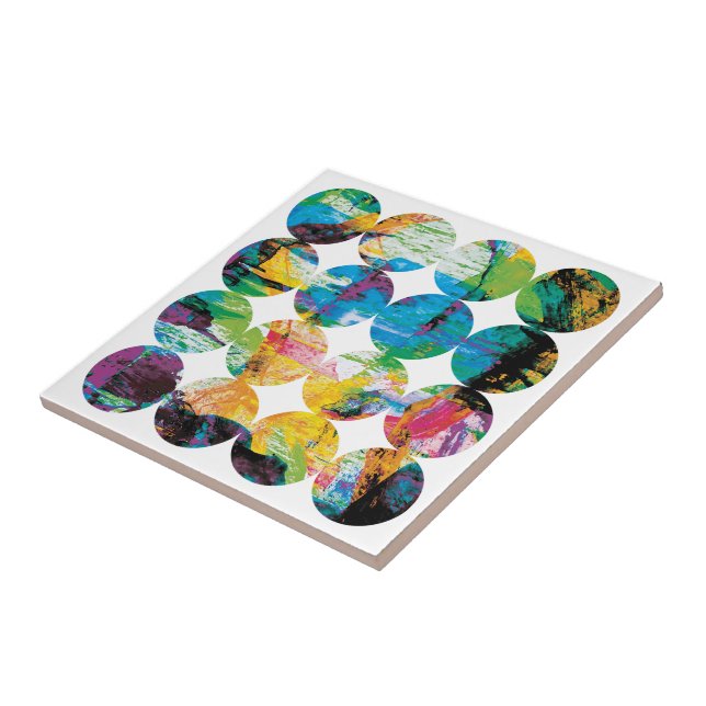 Grunge Polka Dot Colorful Black Circle Abstract Ceramic Tile (Side)