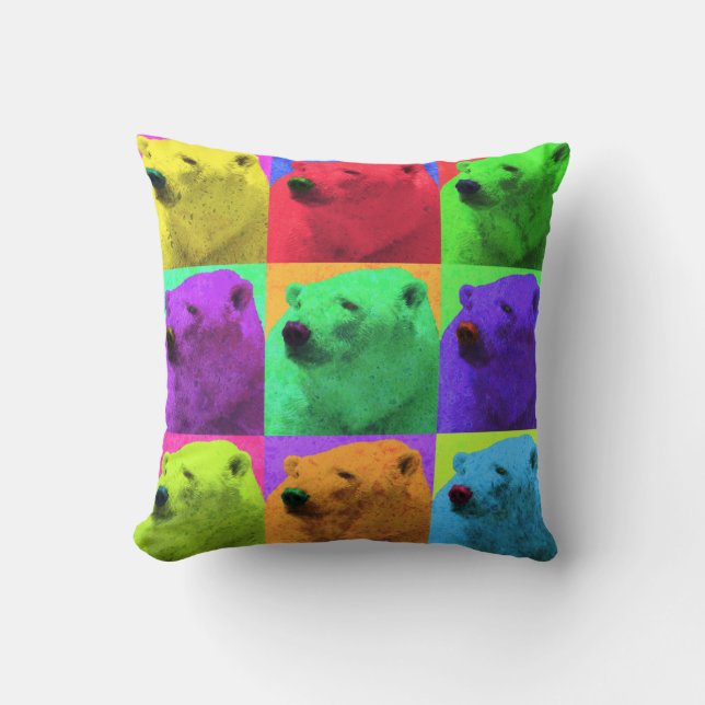 Grunge Pop Art Popart Polar Bear Closeup Colourful Cushion (Front)
