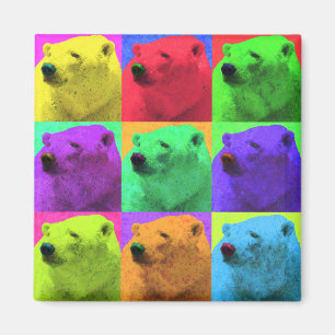 Grunge Pop Art Popart Polar Bear Closeup Colourful Magnet