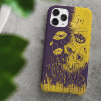 Grunge Poppy Yellow Purple Monogram Custom Name