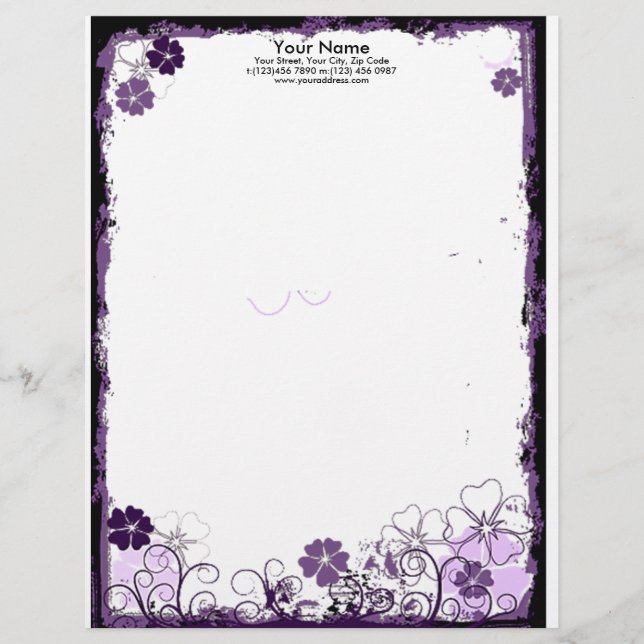 grunge purple flowers Letterhead (Front)