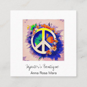 *~* Grunge QR Peace Symbol Floral Boho AP57 Square Business Card
