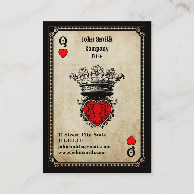 Grunge Queen of Hearts Business Card (Front)