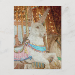 Grunge Rabbit Merry-Go-Round Holiday Postcard