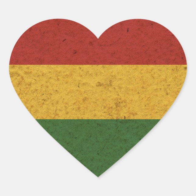 Grunge Rasta Colours Flag Heart Sticker (Front)
