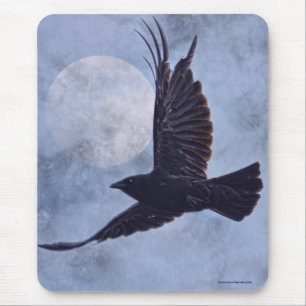 Grunge Raven & Moon Lt Blue Art Design Mouse Pad