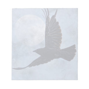 Grunge Raven & Moon Lt Blue Art Design Notepad